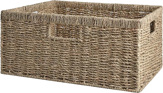StorageWorks Extra Large Wicker Baskets for Organizing, Seagrass Storage Basket with Built-in Handles, 1 Pack