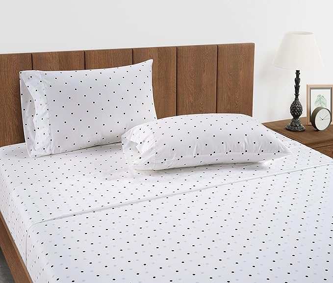 LANE LINEN King Fitted Sheet, 100% Organic Cotton, 3-Piece Set (1 Fitted Sheet,2 Pillowcases), Percale Weave, Ultra Soft, Breathable,Fits Mattress Upto 15" Deep - Polka Dot (No Flat Sheet)