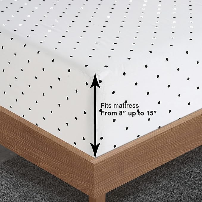 LANE LINEN King Fitted Sheet, 100% Organic Cotton, 3-Piece Set (1 Fitted Sheet,2 Pillowcases), Percale Weave, Ultra Soft, Breathable,Fits Mattress Upto 15" Deep - Polka Dot (No Flat Sheet)