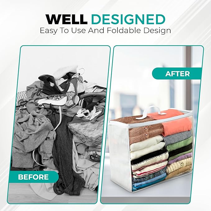 Storage Bags 20x20x8 - Durable Zippered Bags for Comforters, Blankets, Clothes, and Bedding - Breathable Nonwoven with Clear Front for Easy Organizing - 6 Pack