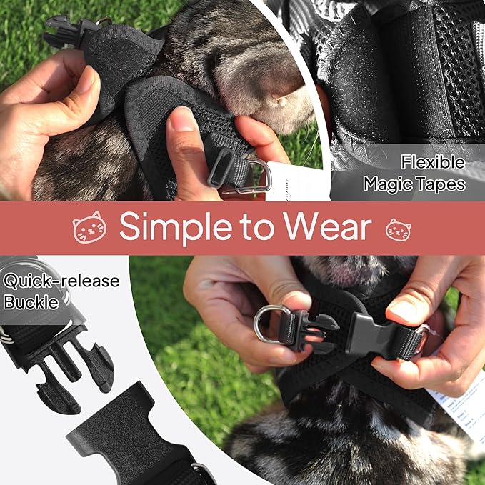 TwoEar Dog Vest Harness Reflective, No-Pull Pet Harness Easy Control with Breathable Mesh, Soft Puppy Step-in Harness No-Choke for Outdoor Walking, Training for Small Dogs, Cats(XS, Black)