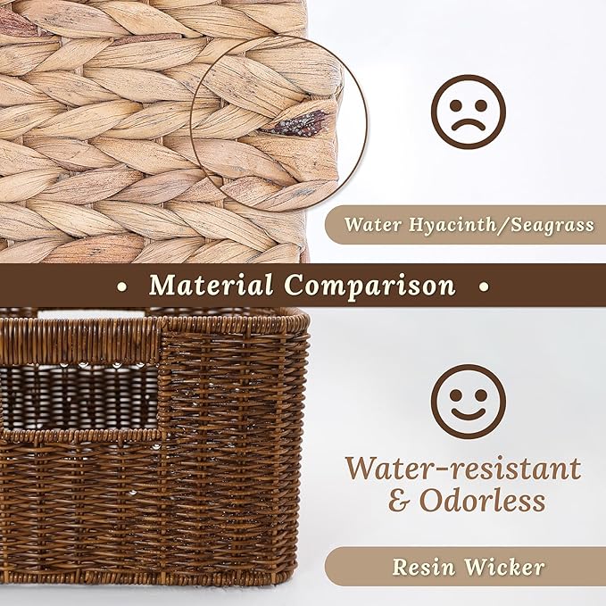 Baskets with Handles, Wicker Storage, Shelf Boxes for Organizing, Decorative Resin, Set of 3, Toffee