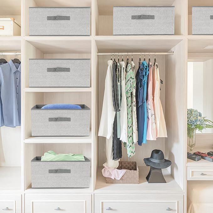 DAYARD Fabric Bins [3-Pack], Foldable Cube Baskets Storage Boxes for Shelves, Closet, Bookshelf, Nursery Organizer Containers, 16 x 11 x 8 inch Grey…