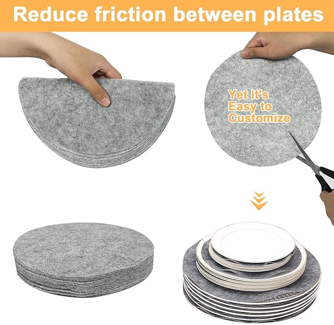 China Storage Containers, 12 Inch Dinner Plate Dish Storage Containers, Hard Shell Quilted Dinnerware Storage Box Case with Lids and Felt Protectors for Dishes Plates Storage and Moving (Light Grey)