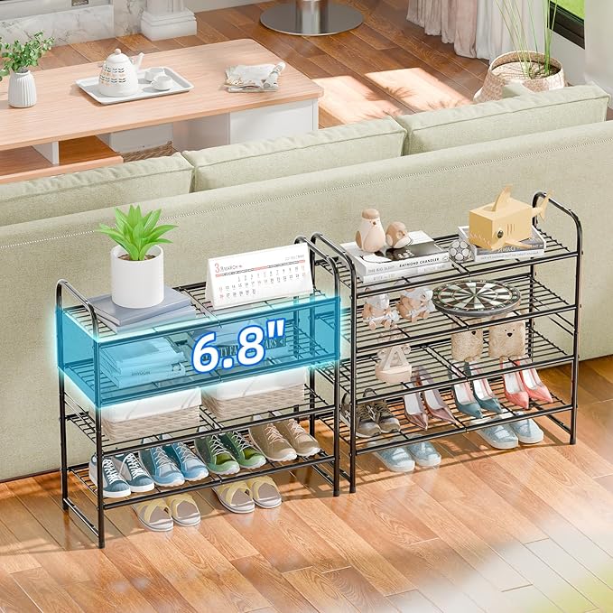 SUFAUY 33" Wide Shoe Rack, 4-Tier Shoe Storage Rack for 20-25 Pairs of Shoes, Shoe Organizer for Entryway, Stackable, Heavy Duty, Steel Frame, Industrial, Black