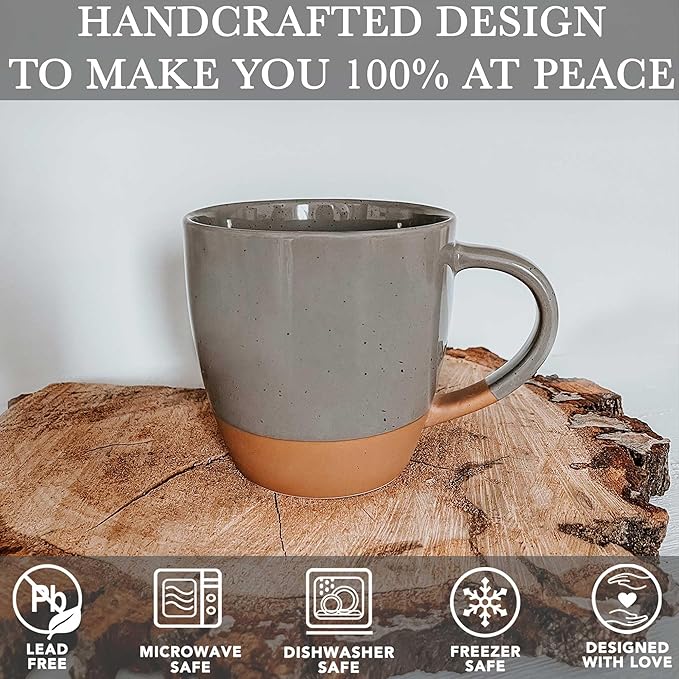 Mora Ceramic Large Latte Mug Set of 4, 16oz - Microwavable, Porcelain Coffee Cups With Big Handle - Modern, Boho, Unique Style For Any Kitchen. Microwave Safe Stoneware - Assorted Neutrals