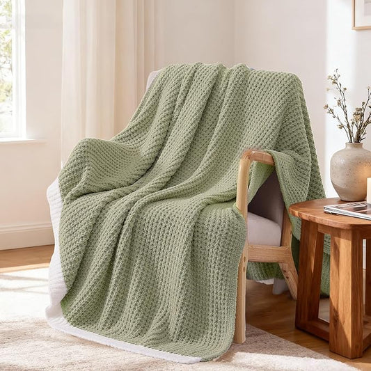 WRENSONGE Pineapple Stitch Throw Blanket, Sage Green Soft Cozy Fluffy Warm Hand Made Throw Blankets for Couch, Sofa, Chair, Bed, Camping, Picnic, Travel Lightweight Bed Blanket - 50"*60"