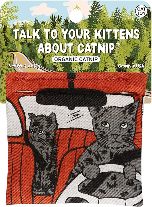 Blue Q Talk to Your Kittens About Catnip Toys - Durable Cat Toys for Biting, Premium USA-Grown Organic Catnip, Pet Supplies, 100% Silk-Screened Cotton Pouch w/Funny Kitty Graphics, Cat Birthday Gift