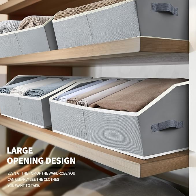 Trapezoid Storage Baskets for Shelves - Large Fabric Baskets for Organizing, Foldable Storage Bin with Handles, Cube Storage Organizer Bins for Clothes, Blankets, 4 Pack, Grey