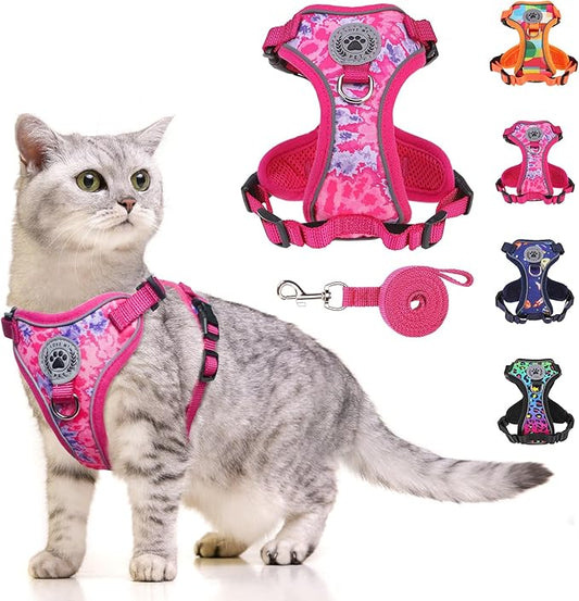 BEAUTYZOO Escape Proof Cat Harness and Leash for Walking, Soft Adjustable Cute Vest for Small to Large Cats, Reflective Breathable Easy-Control Outdoor Jacket, Kitten Harness and Leash Set, Rose, S