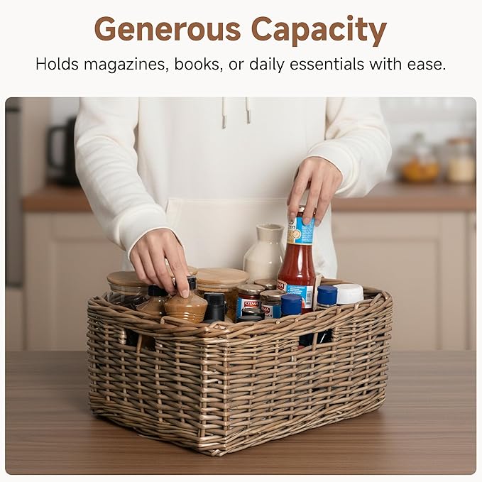 StorageWorks Pantry Baskets, Willow Storage Baskets for Organizing, Shelves, Pantry Organizers and Storage, Brown, 16 ½"L x 13"W x 7 ½"H