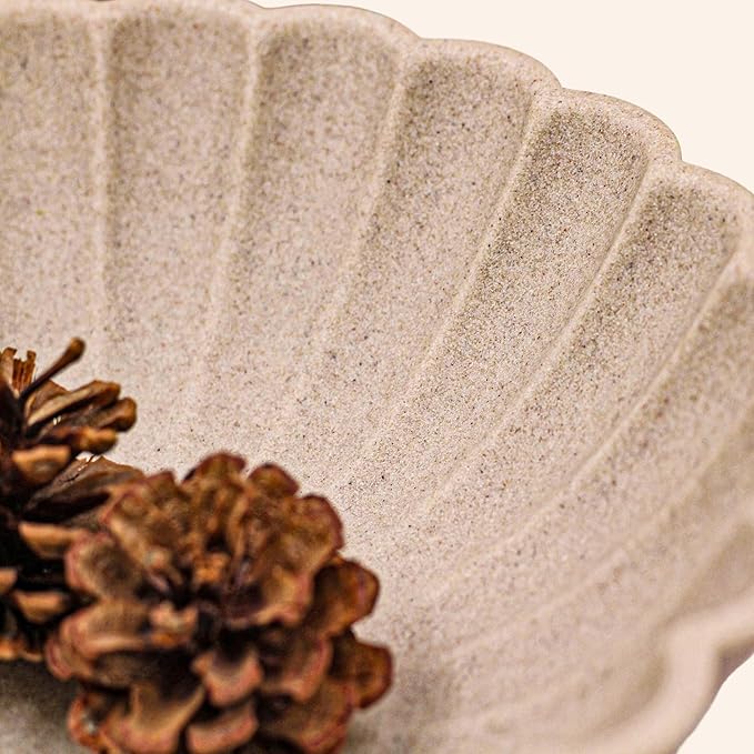 Ocean-Inspired Scallop Decorative Bowl, Fruit Bowl Home Decor, Key Bowls Entryway Decor, Coffee Table Tray, Handmade Non-Slip Decorative Tray with Coastal Charm (Frosted clay)