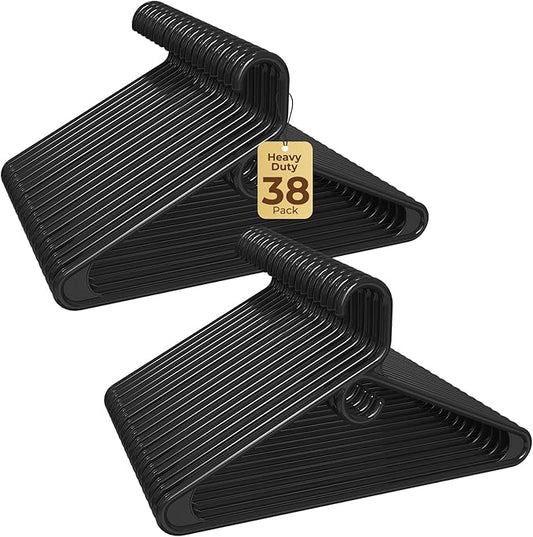 HOUSE DAY Quality Plastic Clothes Hangers 38 Pack – Super Heavy Duty 20lb Capacity Thick Strong Closet Hangers Black for Adult Clothing – Durable for Coats, Jackets, Jeans, Pants