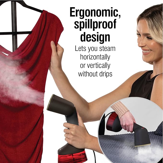 CHI Handheld Garment Steamer for Clothes, Fabric Brush, Large 300 ml Water Tank, 2 Steam Modes, Ergonomic Handle, Portable Steamer for Clothes, 10’ Cord, (11590)