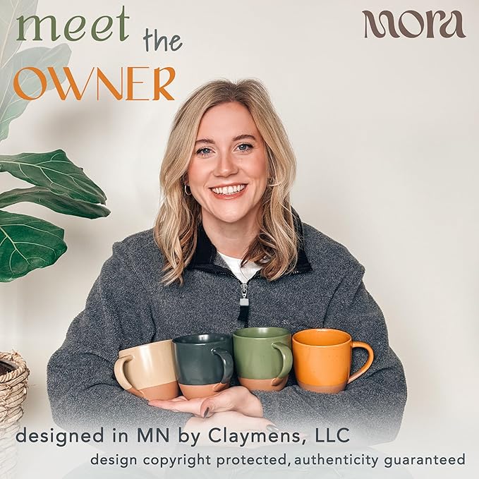 Mora Ceramic Artisan Matte Large Latte Mug Set of 4, 16oz - Microwavable, Porcelain Coffee Cups With Big Handle - Modern, Boho, Unique Style For Any Kitchen. Microwave Safe Stoneware - Safari Colors