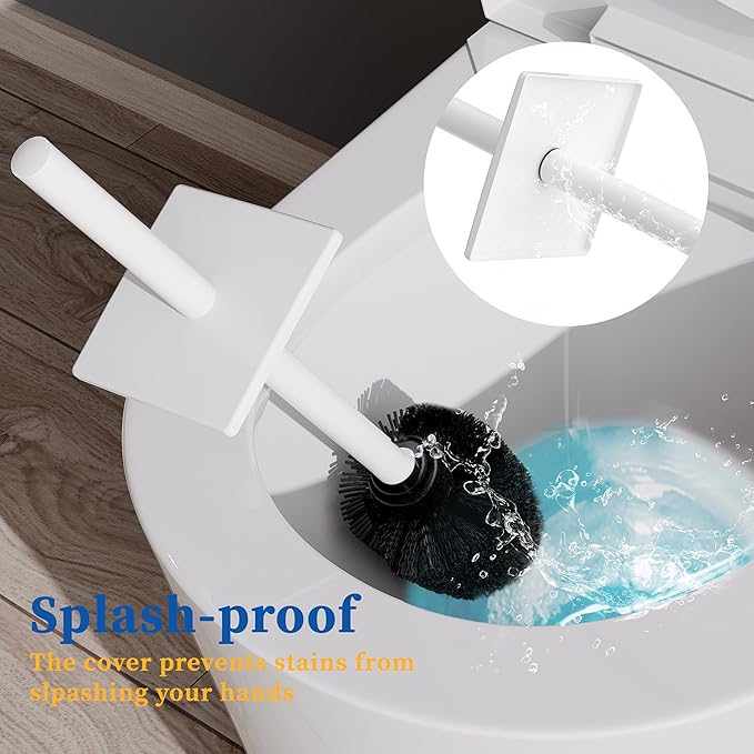 RUACQ Toilet Brush and Holder Set 2pcs,Square Toilet Bowl Brush for Bathroom with 304 Stainless Steel Handle Toilet Cleaner Brush with Durable Scrubbing Bristles,Splash-Proof (White)