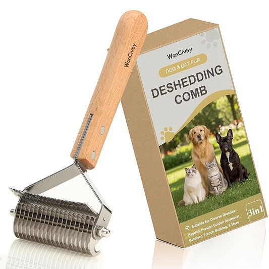Undercoat Rake Pet Brush with Square Handle, Premium Dematting Comb & Cat Dog Shedding Tool, Efficient Grooming Brush for Detangling Mats & Loose Fur, Ideal for Large Medium Small Dogs and Cats
