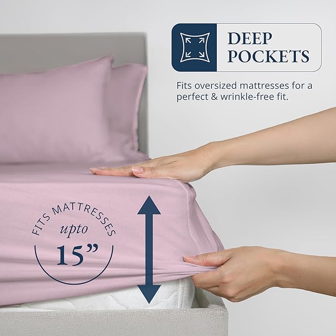 LANE LINEN Full Fitted Sheet, 100% Organic Cotton, 3-Piece Set (1 Fitted Sheet,2 Pillowcases), Percale Weave, Full Bed Bottom Sheet, Soft, Fits Mattress Upto 15" Deep - Lilac(No Flat Sheet)