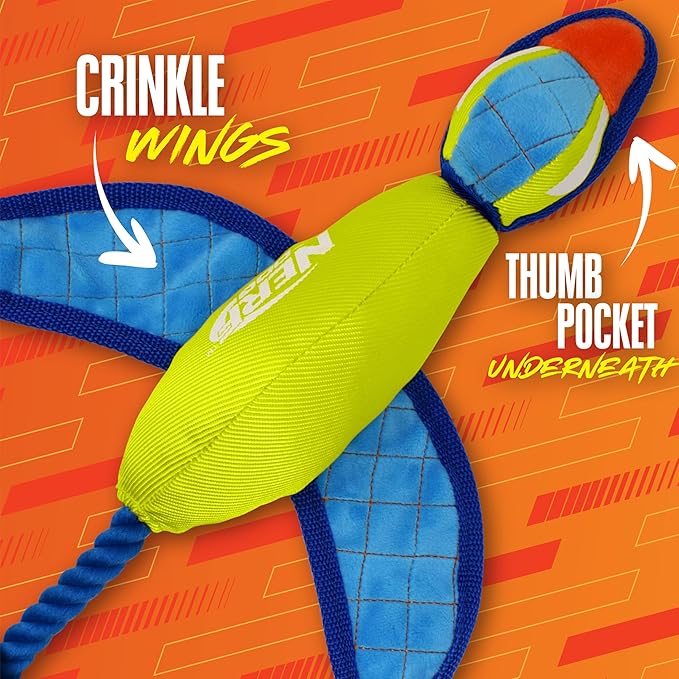 Nerf Dog 16.5in Nylon Ultraplush Crinkle Wing Launching Duck Dog Toy - Green/Light Blue