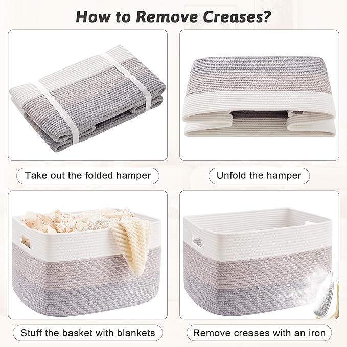 Blanket Basket,Rectangle Woven Baskets for Storage,30L Laundry Basket for Decorative Nursery Blanket,Toys,Dirty Clothes and Magazine in Shelves,Baby Room,and Living Room