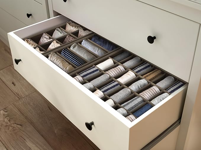 Simple Houseware 4-Pack Drawer Organizer Set - Closet Dividers for Underwear, Socks, Bras, Scarves, Ties - Foldable Non-Woven Storage Boxes, Brown