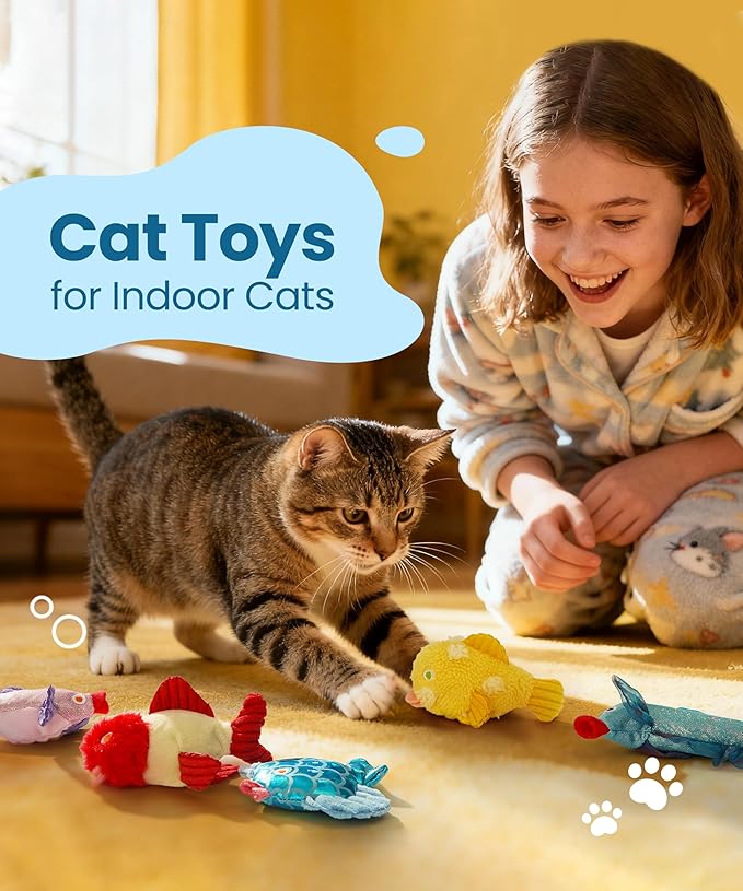 Nocciola Catnip Toys, 5 Pack Cat Toys for Indoor Cats with 100% Natural Catnip, Cotton-Free Kitten Toys in Assorted Colors, Soft Surface, Teething, Chewing & Kicker Floppy Fish Cat Toys