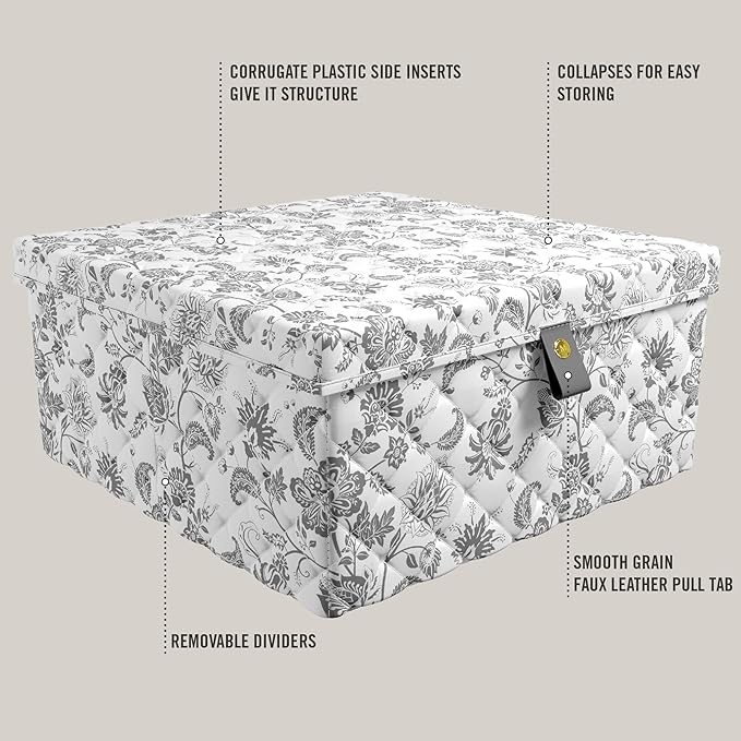 Martha Stewart Essential Collapsible Stackable Decorative Home Storage Organization With Lidded Tops, Lidded Storage Organizer, Bedford Floral