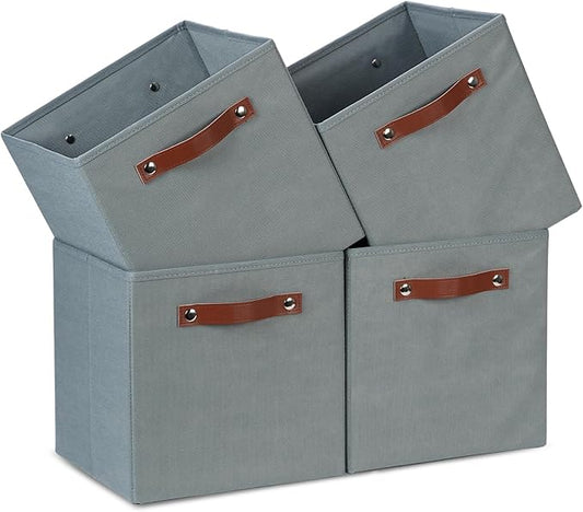 Temary 11x11 Storage Cubes Fabric Cube Storage Bins with Handles Clothes Storage Boxes Baskets for Organizing Home, Shelf, Closet (Grey, 11 x 11 x 11)