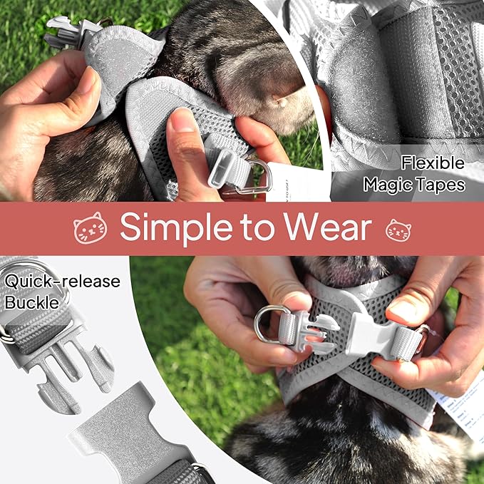 TwoEar Dog Vest Harness Reflective, No-Pull Pet Harness Easy Control with Breathable Mesh, Soft Puppy Step-in Harness No-Choke for Outdoor Walking, Training for Small Dogs, Cats(XS, Grey)