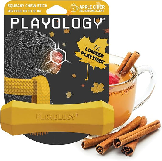 Playology Dog Toys | Durable Squeaky Chew Stick for Dogs | Medium Apple Cider Scented Toy - Limited Edition Fall Collection | Easy to Clean and Made from Non Toxic Materials