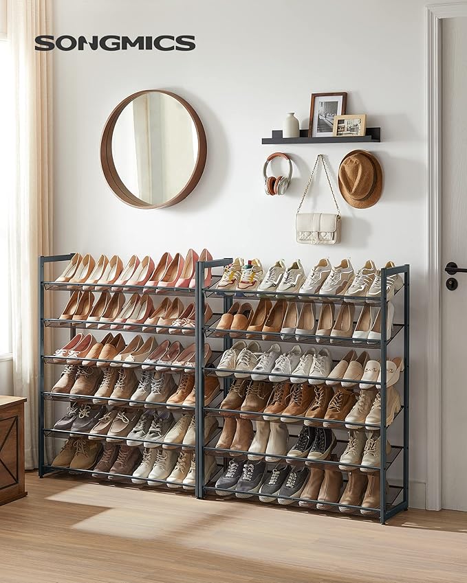 SONGMICS 12-Tier Stackable Shoe Shelf Set, Metal Shoe Storage for Garage, Entryway, with Adjustable Shelves, Hold 48-60 Pairs, Cool Gray ULMR12G01