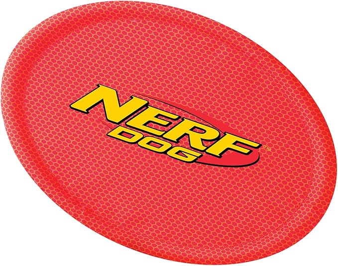 Nerf Dog Nylon Flyer Dog Toy, Flying Disc, Lightweight, Durable and Water Resistant, Great for Beach and Pool, 9 inch Diameter, for Medium/Large Breeds, Two Pack, Orange and Red (8959)