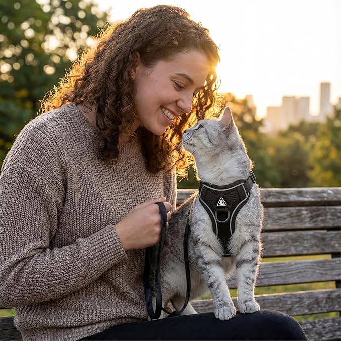 Cat Harness and Leash Set Escape Proof Tactical Medium Kitten Harness Emotional Support Cat Vest, Black, M