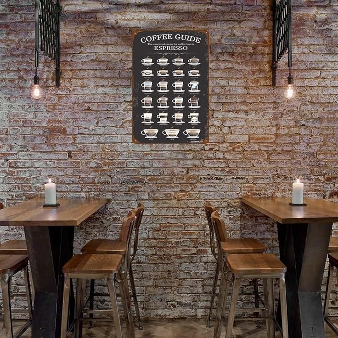 Aluminum Coffee Guide Sign, Metal Sign Coffee Lover Gift Kitchen Living Room Art Decor 8"x12"