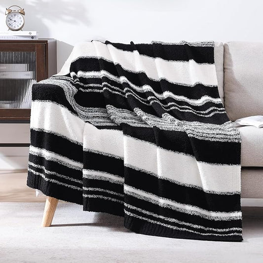 WRENGONGE Black White Throw Blanket, 50x70 Soft Cozy Striped Throw Blankets for Couch, Sofa, Bed, Travel, Lightweight Fluffy Warm Plush Decorative Blankets for Women, Men Gift