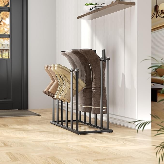 pickpiff Free Standing Shoe Racks - 19.5 Inch Black Metal Boot Rack Organizer Tall Boots for Dorm Room, Closet, Entryway, Bedroom, Patio Outdoor, Hallway, Black, Shoe Storage Fit for 6 Pairs