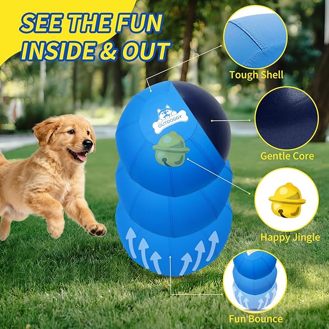 Herding Ball for Dogs 10Inch - Durable Dual-Layer Herding Ball with Built-in Bell for Small Breeds, Puppies, Corgis & Mini Aussies | Indoor & Outdoor Play - Blue