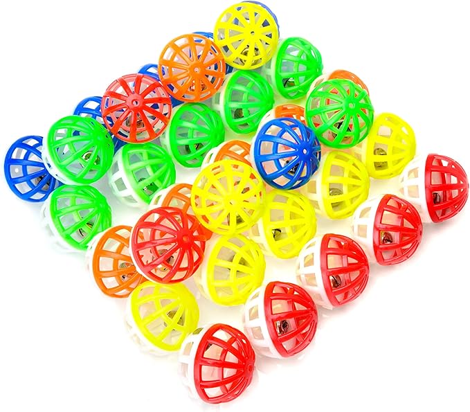 CHIWAVA 45PCS 1.6" Cat Toy Balls with Bells - Plastic Lattice Jingle Balls for Kittens, Interactive Chasing & Pounce Rattle Toys, Assorted Colors
