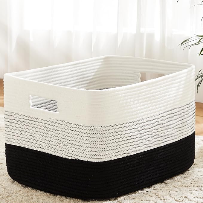 Blanket Basket,Rectangle Woven Baskets for Storage,100L Laundry Basket for Decorative Nursery Blanket,Toys,Dirty Clothes and Magazine in Shelves,Baby Room,and Living Room