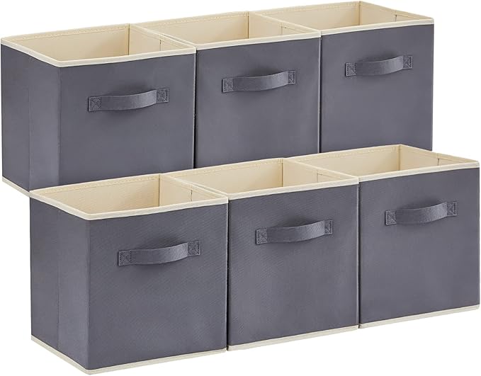 Lifewit Collapsible Fabric Storage Cubes Bins Set 13 Inch, Foldable Cubby Organizers Boxes, 6 Pack Organizing Baskets for Shelf, Closet, Utility Room, Storage Room, 36L Gray