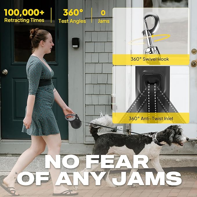 Fida Retractable Dog Leash Large Breed, Heavy Duty 16 ft Dog Walking Leash, up to 110 lbs, 360° Tangle Free, Black