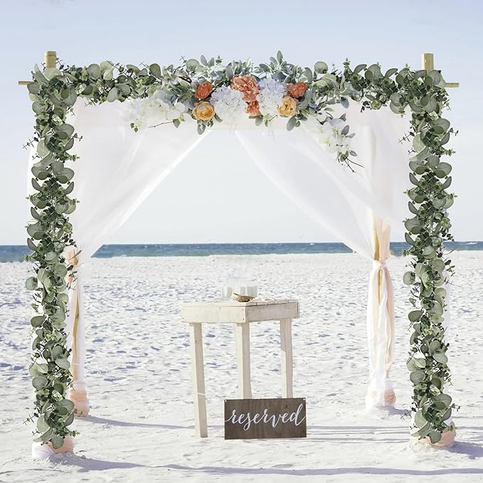 Dolicer 4 Packs 6FT Artificial Eucalyptus Garland, Faux Greenery Garland Hanging Fake Silver Dollar Eucalyptus Leaves Vines for Wedding Backdrop Arch Table Wall Party Home Decor