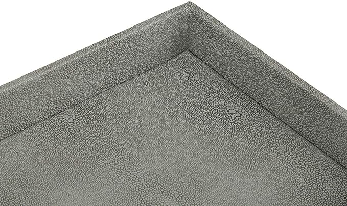 HofferRuffer Decorative Desktop Organizer Tray, Bathroom Vanity Tray, Storage Jewelry Perfume Dresser Tray, Catchall Tray for Change Coin Key, 10.2 x 8.4 x 1.8 inches (Dark Grey Faux Leather Shagreen)
