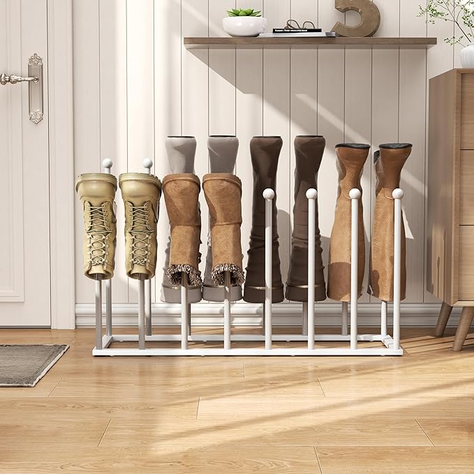 pickpiff Free Standing Shoe Racks - 19.5 Inch White Metal Boot Rack Organizer Tall Boots for Dorm Room, Closet, Entryway, Bedroom, Patio Outdoor, Hallway, White, Shoe Storage Fit for 8 Pairs