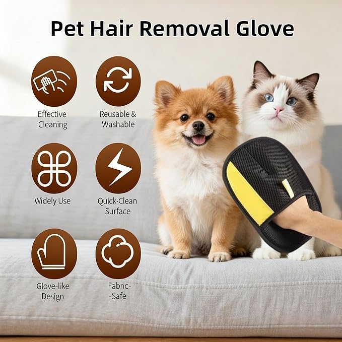 2026 Thickened Electrostatic Pet Hair Removal Gloves for Dogs & Cats，Reusable & Washable Cat Hair Removal Glove, Pet Hair Remover Tool for Furniture Clothing, Couch, Carpet, Car Seat, Bed