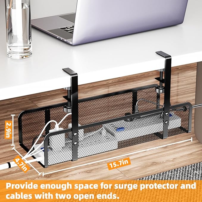 Under Desk Cable Management Tray, Wire Management Cable Organizer Box, Cord Organizer Storage Cable Raceways for Office, Home - No Damage to Desk, No Drill