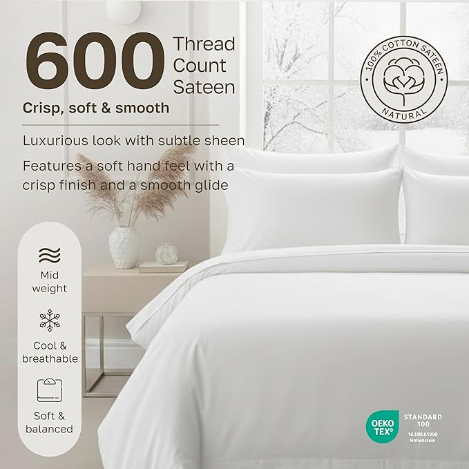 California Design Den Luxury King Size Sheet Set - 100% Cotton, 600 Thread Count Deep Pocket King Sheets, Hotel-Quality Bedding with Sateen Weave - Mist Grey