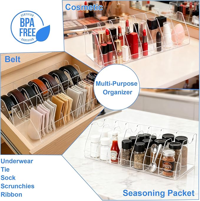 XZQTIVE Belt Organizer, Acrylic Belt Storage Holder for Closet with 7 Compartments, Clear Display Case For Ties,Socks
