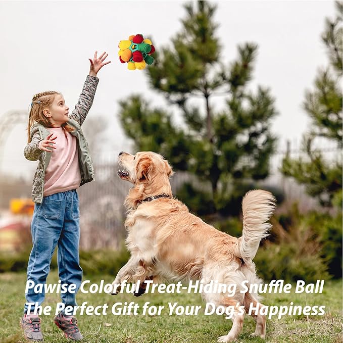 PAWISE Snuffle Ball for Dogs, Sniffle Treat Puzzle Toy, Dog Snuffle Ball Slow Feeder, Enrichment Toy for Mental Stimulation, Machine Washable for Small Medium Large Dogs (Random Color Streaks) (Small)