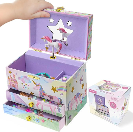 Jewelkeeper Enchanting Unicorn Musical Jewelry Box for Girls - Sparkling Rainbow Design Music Box with 2 Pullout Drawers to Store Earrings, Necklace and Bracelets - Plays The Beautiful Dreamer Tune